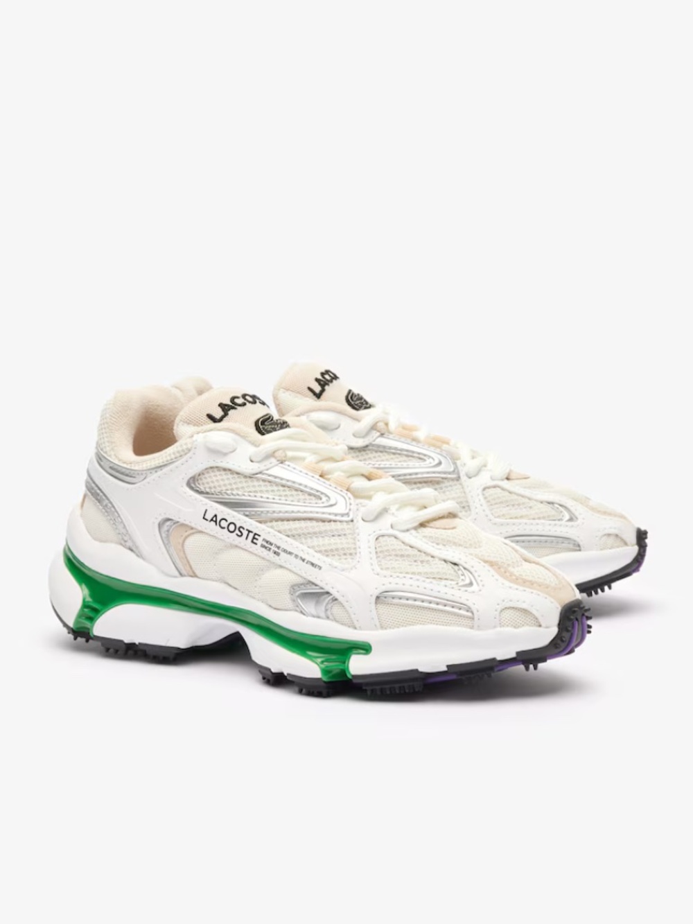 Lacoste White Cream Mesh & Green Accent MEN Sneakers